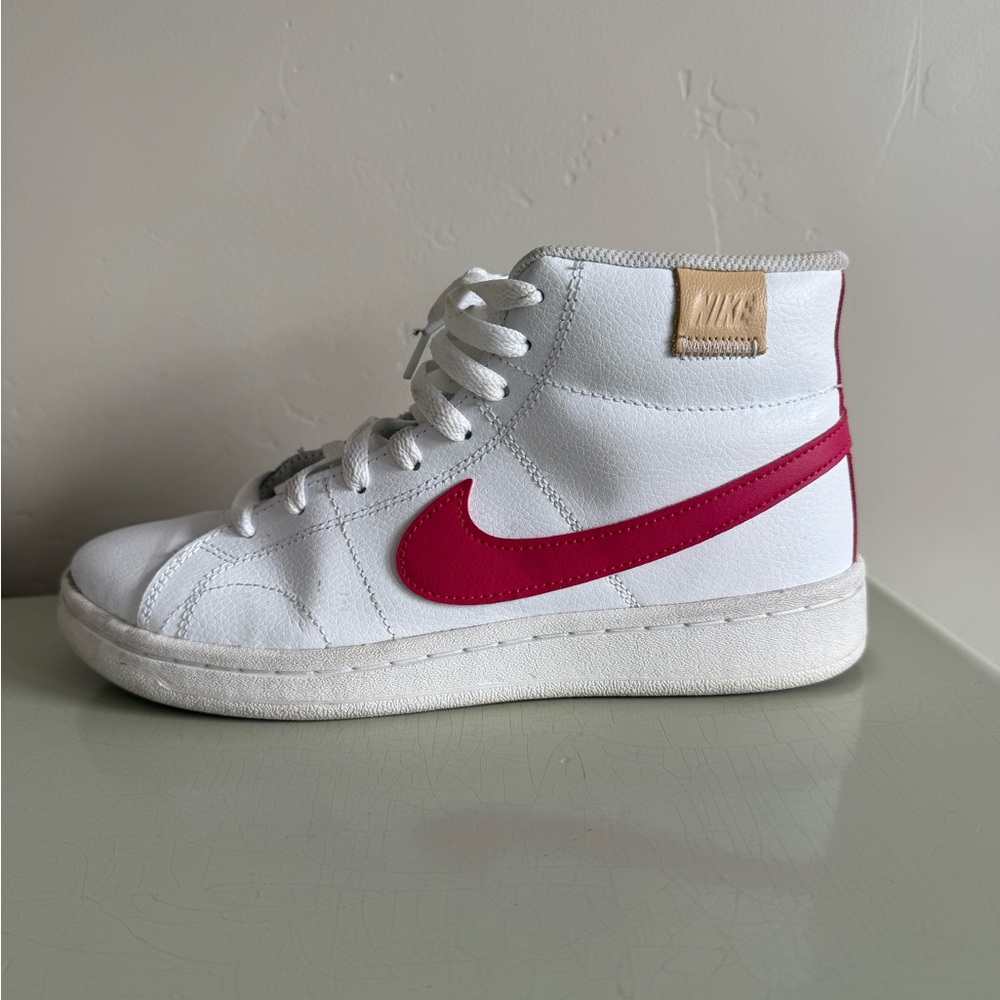 Nike White and Red High-Top Sneakers Classic Design